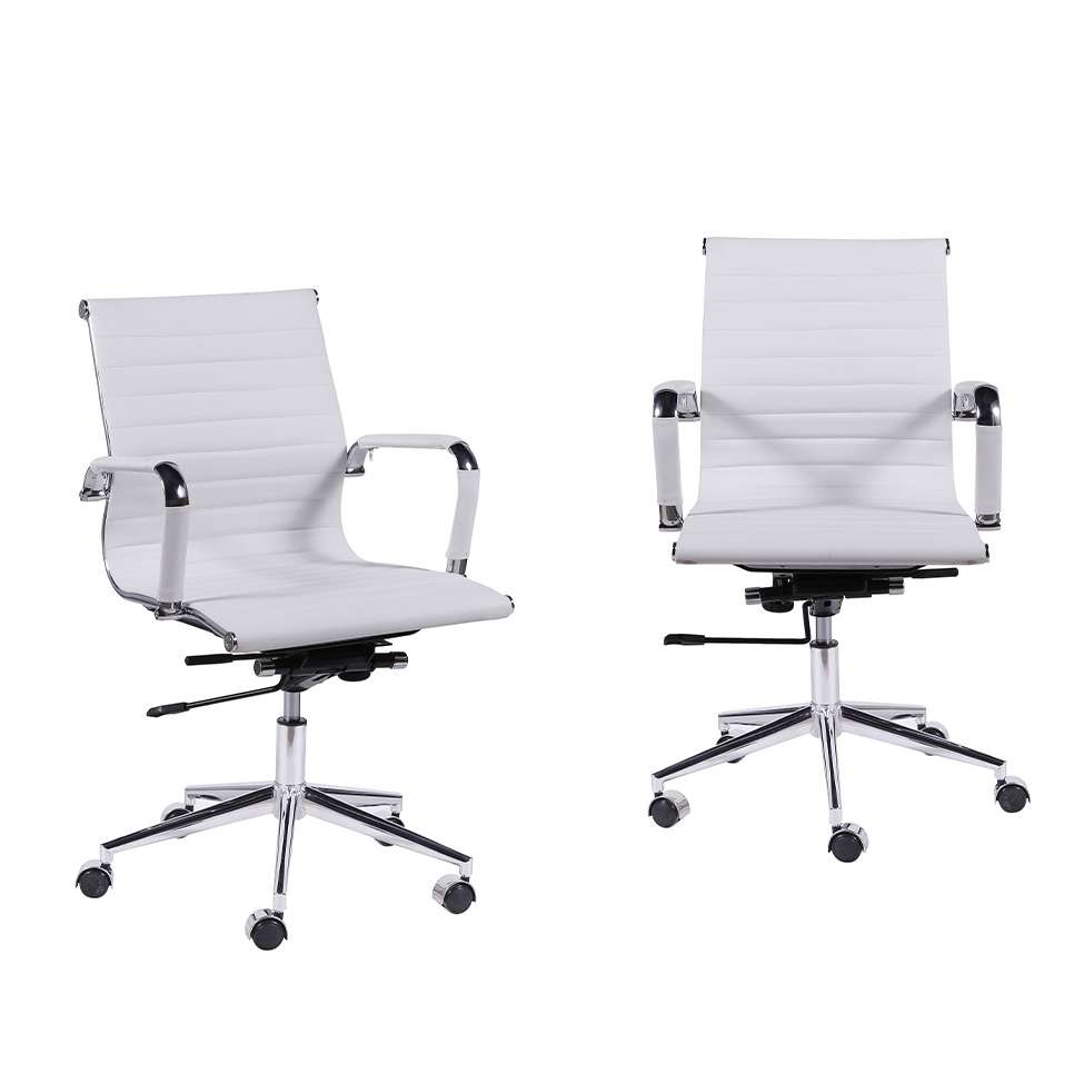 Conjunto Com 2 Cadeiras De Escritório Secretária Giratória Milão Ii Branco