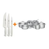 Kit - Faqueiro Premium 3 Peças + 1 Jogo De Panelas Inox Solar 6 Peças - Tramontina