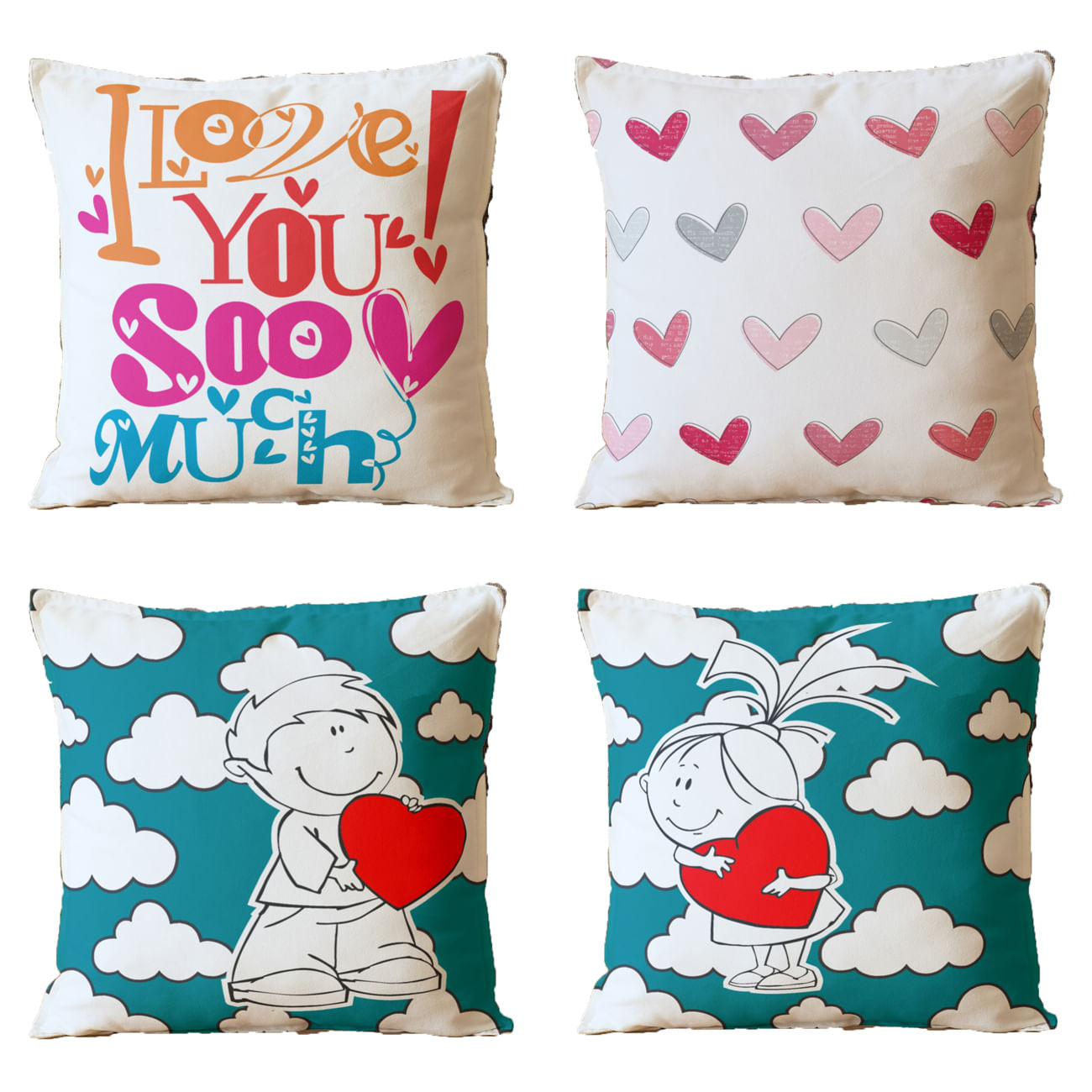 Kit 4 Almofadas Para Sofá Sala Cheia 40x40 Eu Amo Você