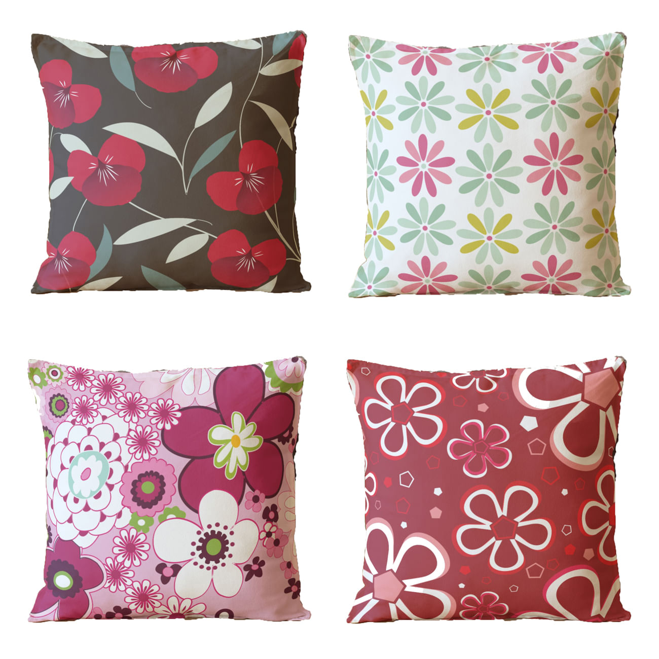 Kit 4 Almofadas Para Sofá Sala Cheia 40x40 Estampas Flores