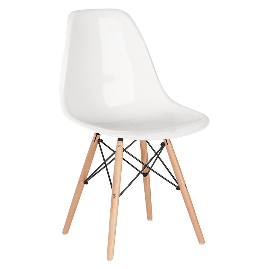 Cadeira Charles Eames Eiffel DSW - Branco brilho - Base de madeira clara