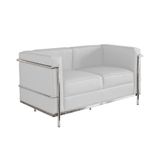 Sofa Le Corbusier De 2 Lugares Cromado Em Couro Natural Branco