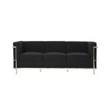 Sofa Le Corbusier 3 Lugares Cromado Em Couro Natural Preto