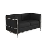 Sofa Le Corbusier De 2 Lugares Inox E Couro Natural Preto