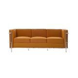 Sofa Le Corbusier 3 Lugares Cromado Em Couro Natural Caramelo