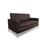 Sofa Florence Knoll 2 Lugares Cromado Em Couro Natural Marrom