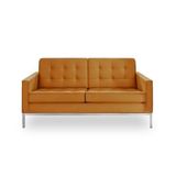 Sofa Florence Knoll 2 Lugares Inox Em Couro Natural Caramelo