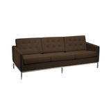 Sofa Florence Knoll 3 Lugares Cromado Em Couro Natural Marrom