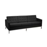 Sofa Florence Knoll 3 Lugares Cromado Em Couro Natural Preto