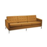 Sofa Florence Knoll 3 Lugares Inox Em Couro Natural Caramelo