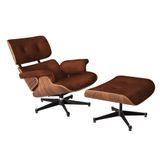 Poltrona Charles Eames Com Puff Couro Natural Marrom