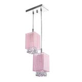 Lustre Sala Cganza Duplo Quadrado Cristal Acrílico Rosa