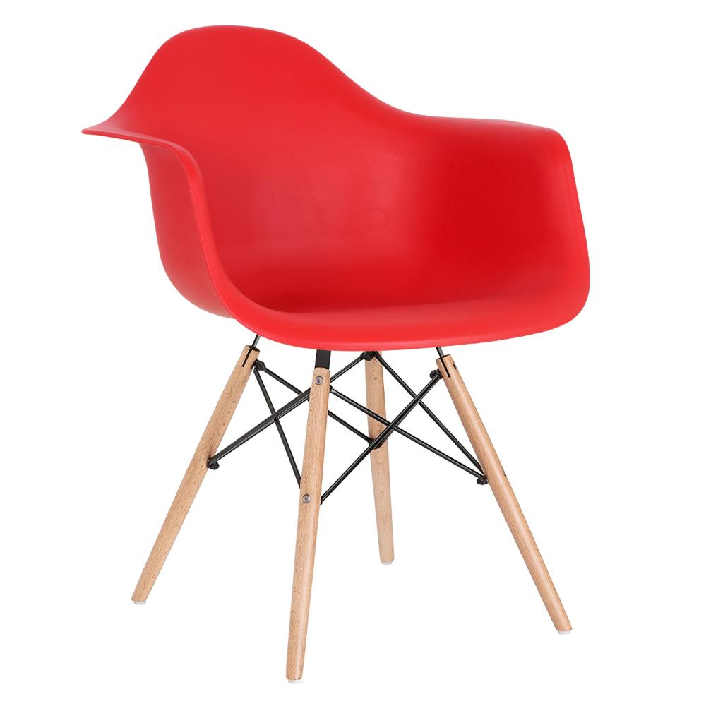 Cadeira Charles Eames Eiffel com braços - DAW - Base de madeira clara - Vermelho