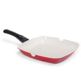 Frigideira Grill Quadrada Revestimento Cerâmico Vermelho 28 Cm Le Cook