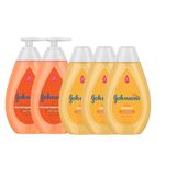 Kit Johnsons Baby com 2 Sabonetes Líquidos 400ml e 3 Shampoos Regular 400ml