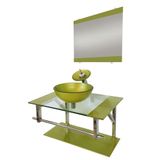 Gabinete de Vidro 80cm Inox com Cuba Redonda Verde Olivia