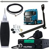 Rádio Móvel Px 40 Canais Antena Inox 2,70 Metros Alongador 60cm Suporte Traseiro Carona Scania Streamline Cabo 5,5 Metros Kit Parafusos Anti-Furto