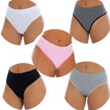 Kit com 5 Calcinhas Cintura Alta Fio Duplo Algodão Lingerie