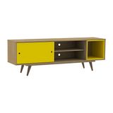 Rack Retrô 50 para TV até 42" Rustik e Amarelo 1 Porta Olivar Móveis