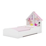 Cama Infantil com proteção lateral e cabeceira casinha casinha Gelius - Branco Acetinado