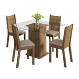 Conjunto Sala de Jantar Magda Madesa Mesa Tampo de Vidro com 4 Cadeiras