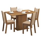 Sala de Jantar Talita: Mesa com Tampo de Madeira e 4 Cadeiras Madesa