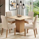 Sala de Jantar Madesa Evelin: Mesa com Tampo de Vidro e 4 Cadeiras (Rustic/Crema/Imperial)