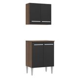 Kit Madesa Emilly 4 Portas com Armário Aéreo e Balcão - Rustic/Preto