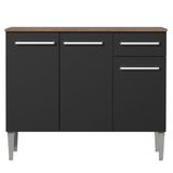 Balcão Gabinete Madesa Emilly 3 Portas 1 Gaveta Rustic Preto