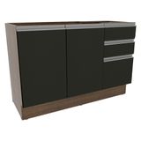 Balcão de Pia Madesa Glamy 2 Portas e 3 Gavetas - Rustic/Preto