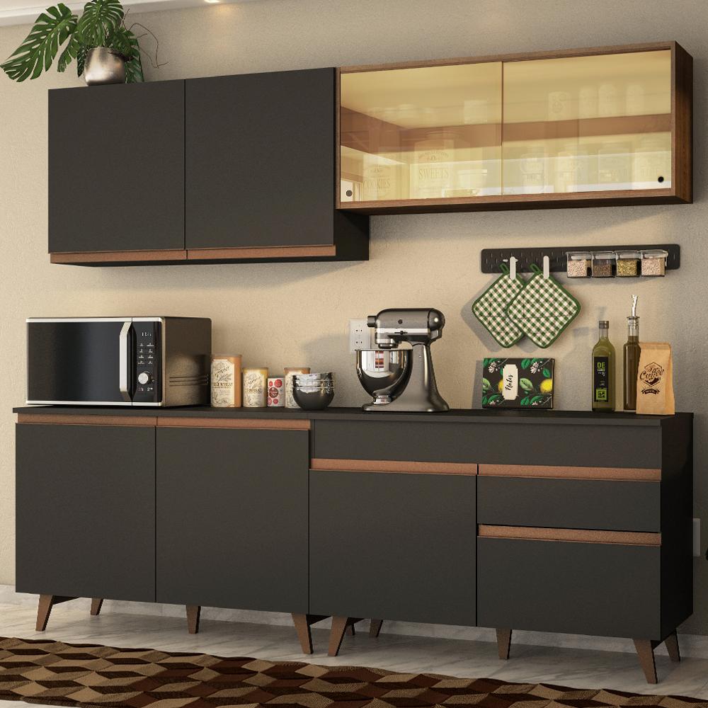 Cozinha Completa Madesa Reims 240001 com Armário e Balcão - Preto/Rustic