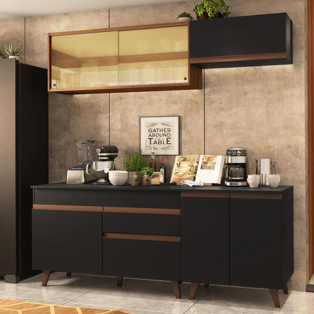 Cozinha Completa Madesa Reims 190001 com Armário e Balcão - Preto/Rustic
