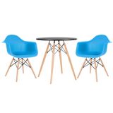 Kit - Mesa Eames 70 cm preto + 2 cadeiras Eiffel DAW com braços azul céu