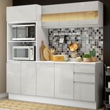 Cozinha Compacta 100% MDF Madesa Smart 190 cm Com Armário, Balcão e Tampo - Frentes Branco Brilho