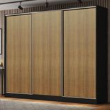 Guarda Roupa Casal 100% MDF Madesa Royale 3 Portas de Correr - Preto/Rustic