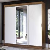 Guarda-Roupa Casal Madesa Istambul 3 Portas de Correr com Espelho 3 Gavetas - Rustic/Branco