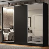 Guarda Roupa Casal 100% MDF Madesa Royale 3 Portas de Correr com Espelhos - Preto