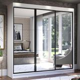 Guarda-Roupa Casal Madesa Istambul 3 Portas de Correr com Espelho 3 Gavetas - Branco/Preto