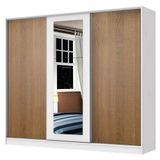 Guarda Roupa Casal 100% Mdf Madesa Eros 3 Portas De Correr Com Espelho - Branco/rustic/branco