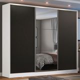 Guarda Roupa Casal 100% MDF Madesa Zurique 3 Portas de Correr com Espelho - Branco/Preto