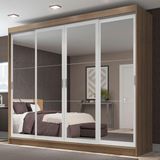 Guarda-Roupa Casal Madesa Austin 4 Portas de Correr com Espelho e 3 Gavetas