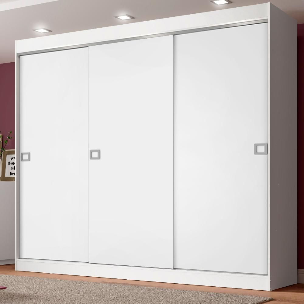 Guarda-Roupa Casal Napoli Branco 3 Portas de Correr Branco Madesa