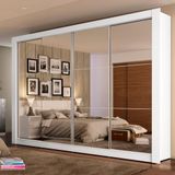 Guarda-Roupa Casal Montana Branco 4 Portas de Espelho Madesa