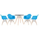 Kit - Mesa Eames 70 cm preto + 4 cadeiras Eiffel DAW com braços azul céu