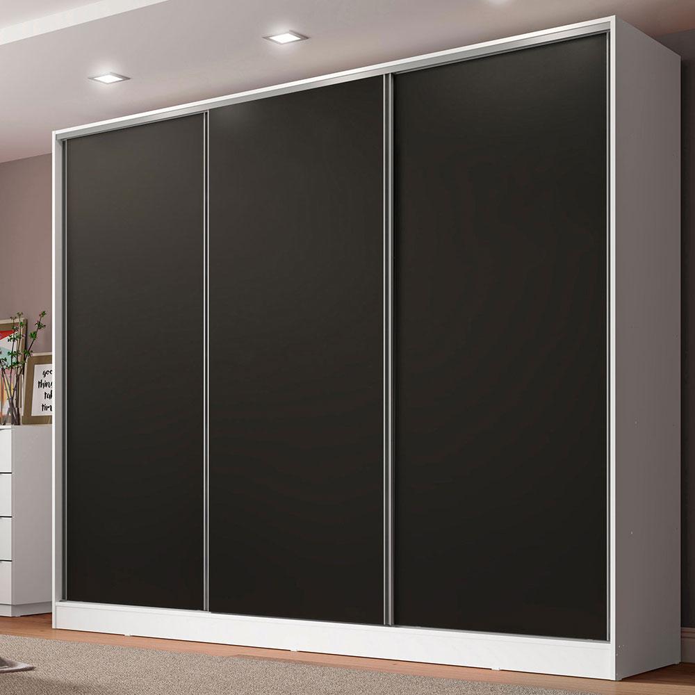 Guarda Roupa Casal 100% MDF Madesa Royale 3 Portas de Correr - Branco/Preto