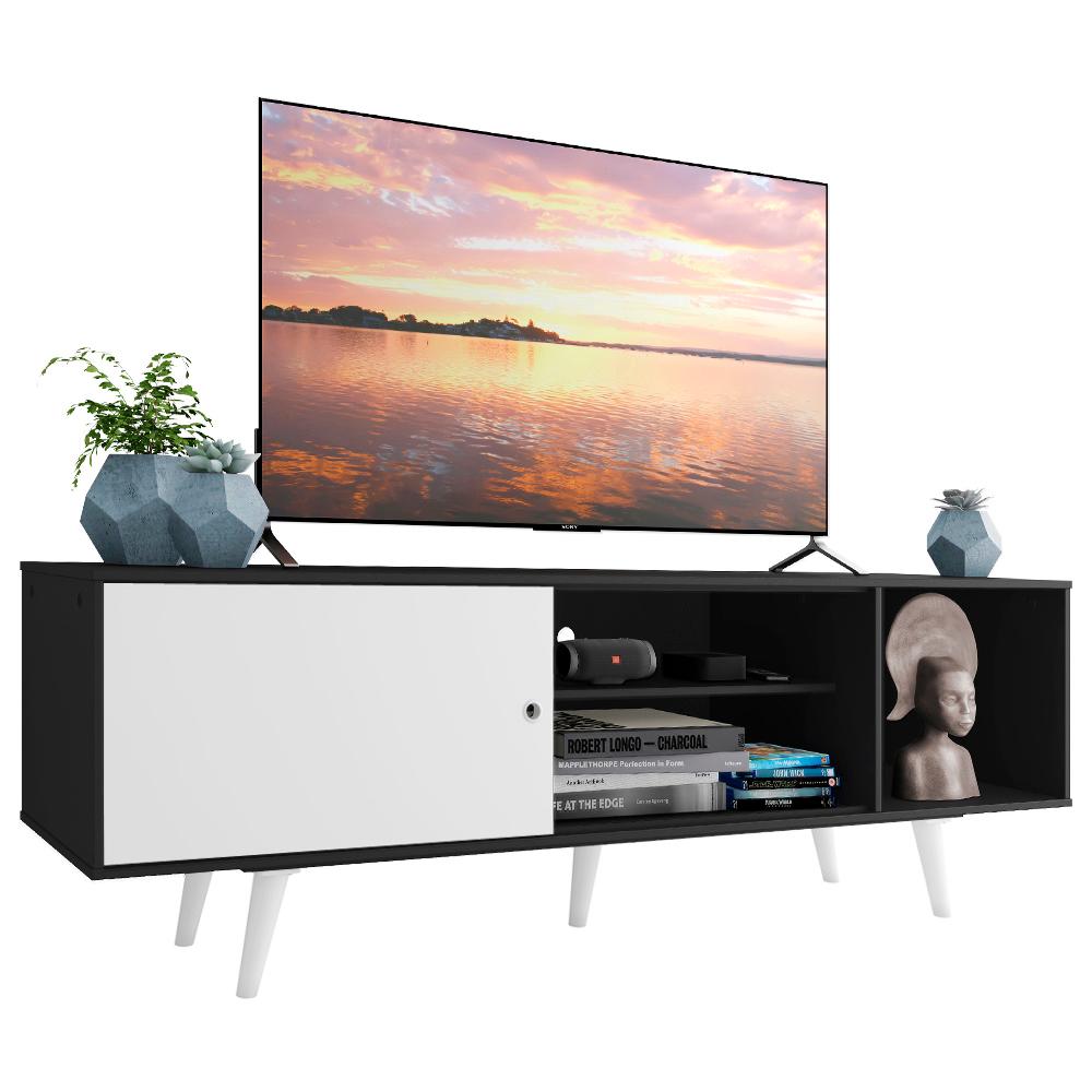 Rack Madesa Dubai para TV até 65 Polegadas com Pés - Preto/Branco/Branco
