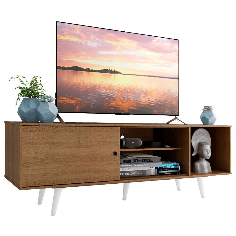 Rack Madesa Dubai para TV até 65 Polegadas com Pés - Rustic/Branco