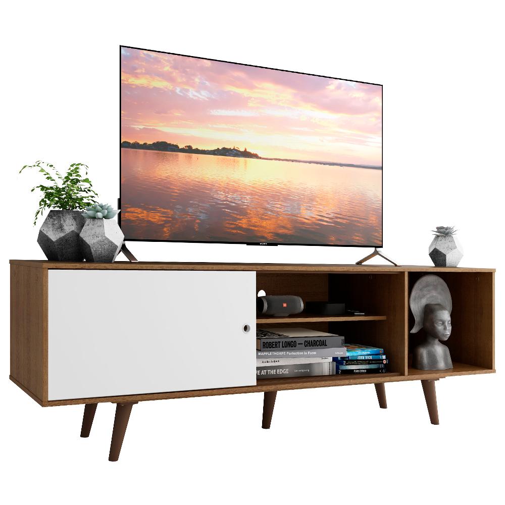 Rack Madesa Dubai para TV até 65 Polegadas com Pés - Rustic/Branco/Rustic