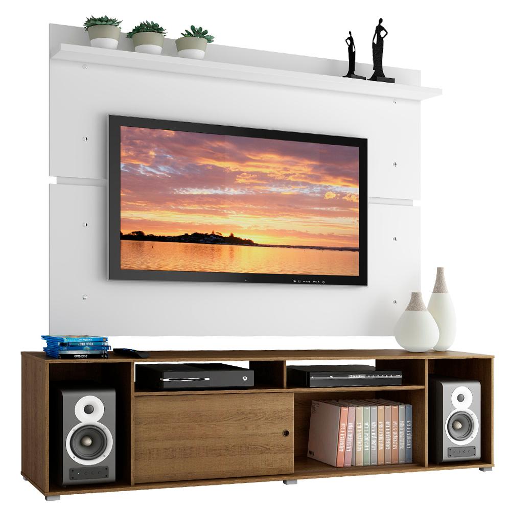 Rack Madesa Cancun e Painel para TV até 65 Polegadas - Rustic/Branco