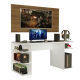 Mesa Gamer Madesa 9409 e Painel para TV até 50 Polegadas - Branco/Rustic